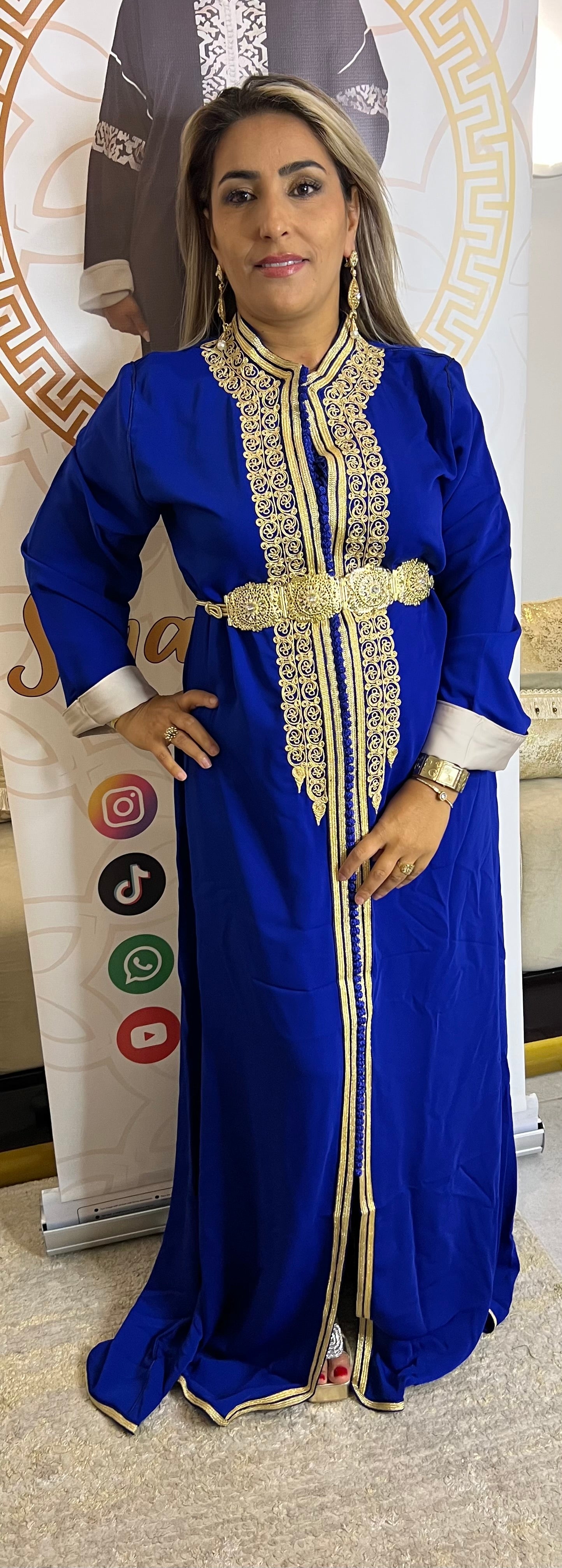 CAFTAN ROYALE BLEU ROI avec ceinture