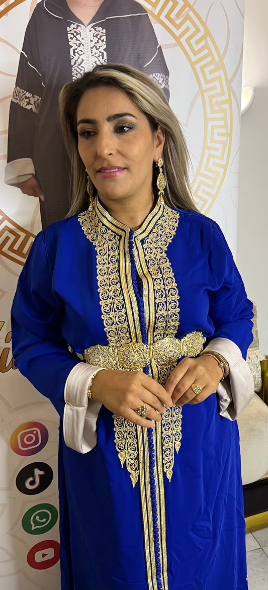 CAFTAN ROYALE BLEU ROI avec ceinture