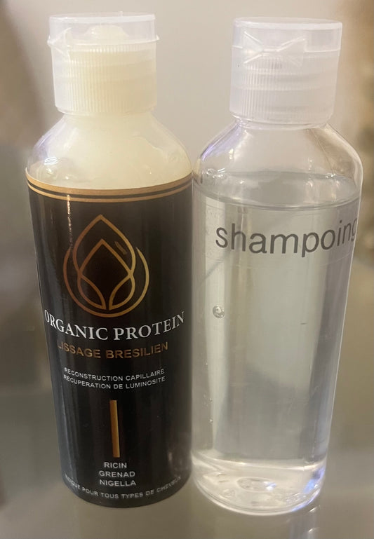 KIT 100ml de shampoing purifiant et 100ml de lissage à la protéine organic sans formol